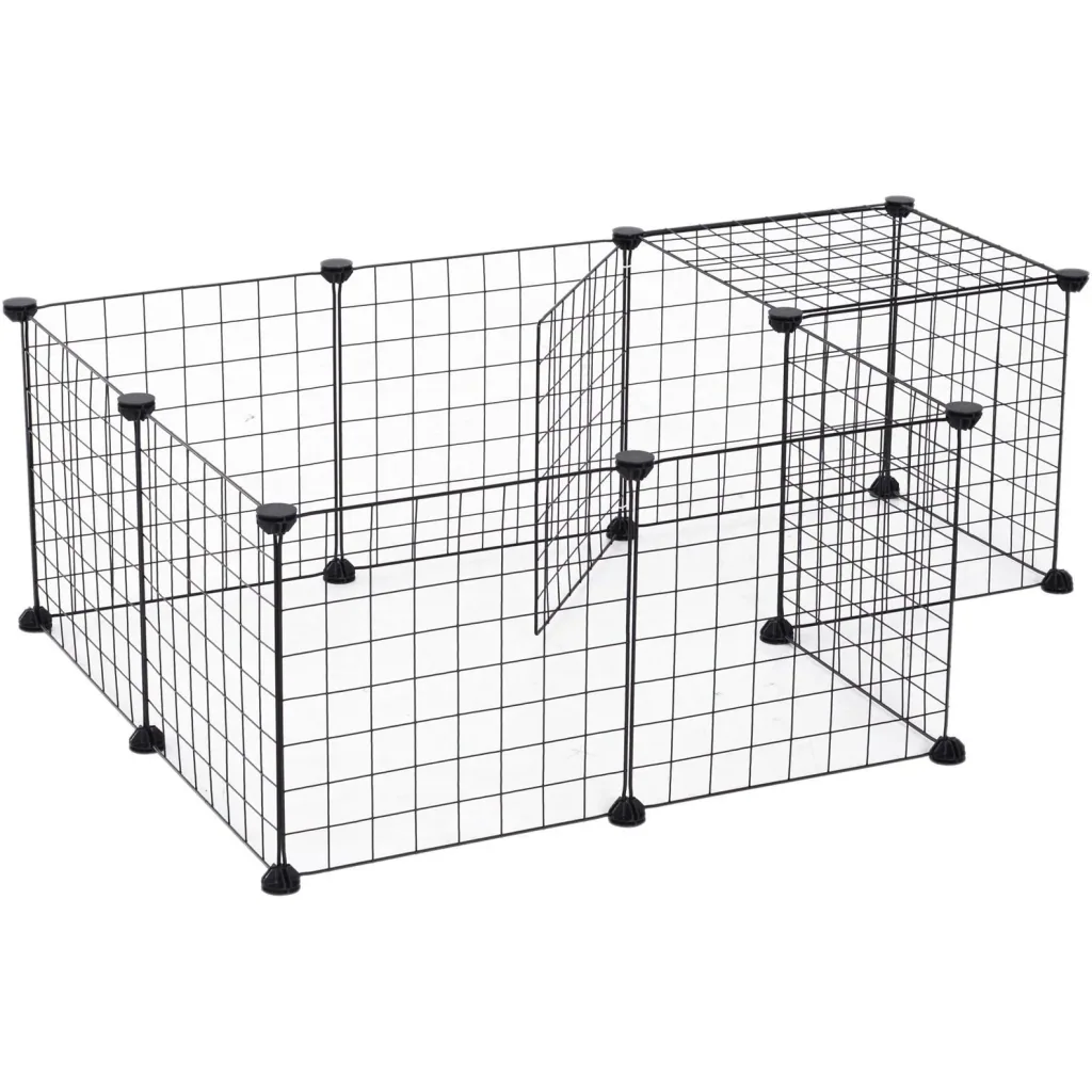 Laufstall Laufgehege Kleintierkäfig Metallgitter Freigehege flexibel umformbar Schwarz 106 x 73 x 36 cm
