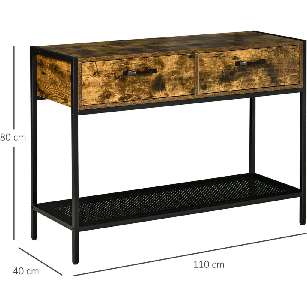 Konsolentisch mit 2 Schubladen Ablageboden Industriedesign Flurtisch Beistelltisch Sideboard für Wohnzimmer Flur Metall