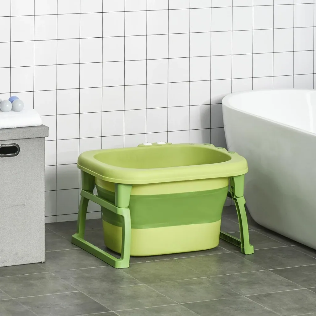 faltbare Babywanne Babybadewanne 2 in 1 Design mit rutschfesten Fußpolster Stützstangen Hocker faltbare Babywanne Badewa
