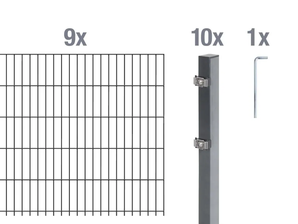 Doppelstabmattenzaun Komplettset, anthrazit, Höhe 140 cm, Länge 18 m