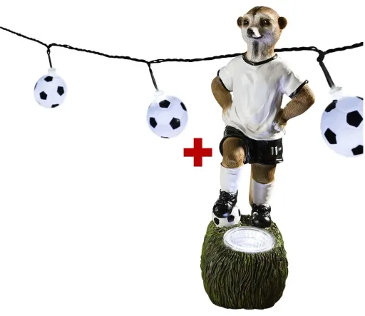 Solar Erdmännchen Figur "Miro" und LED Lichterkette mit 50 Fußbällen