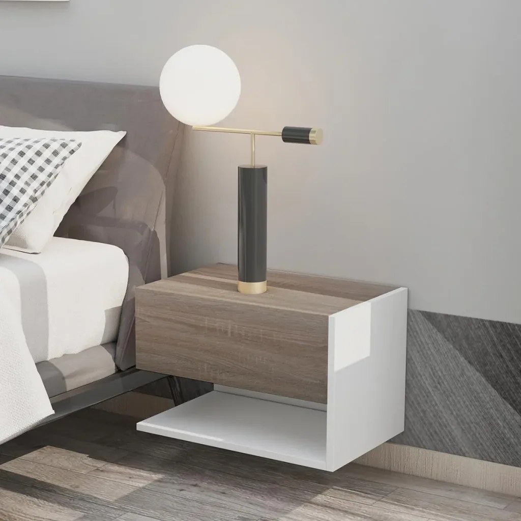 2 tlg. Wandnachttische Nachttisch Wandschrank mit Schublade, Schlafzimmer Nachtkommode, Beistelltisch, Spanplatte, Eiche
