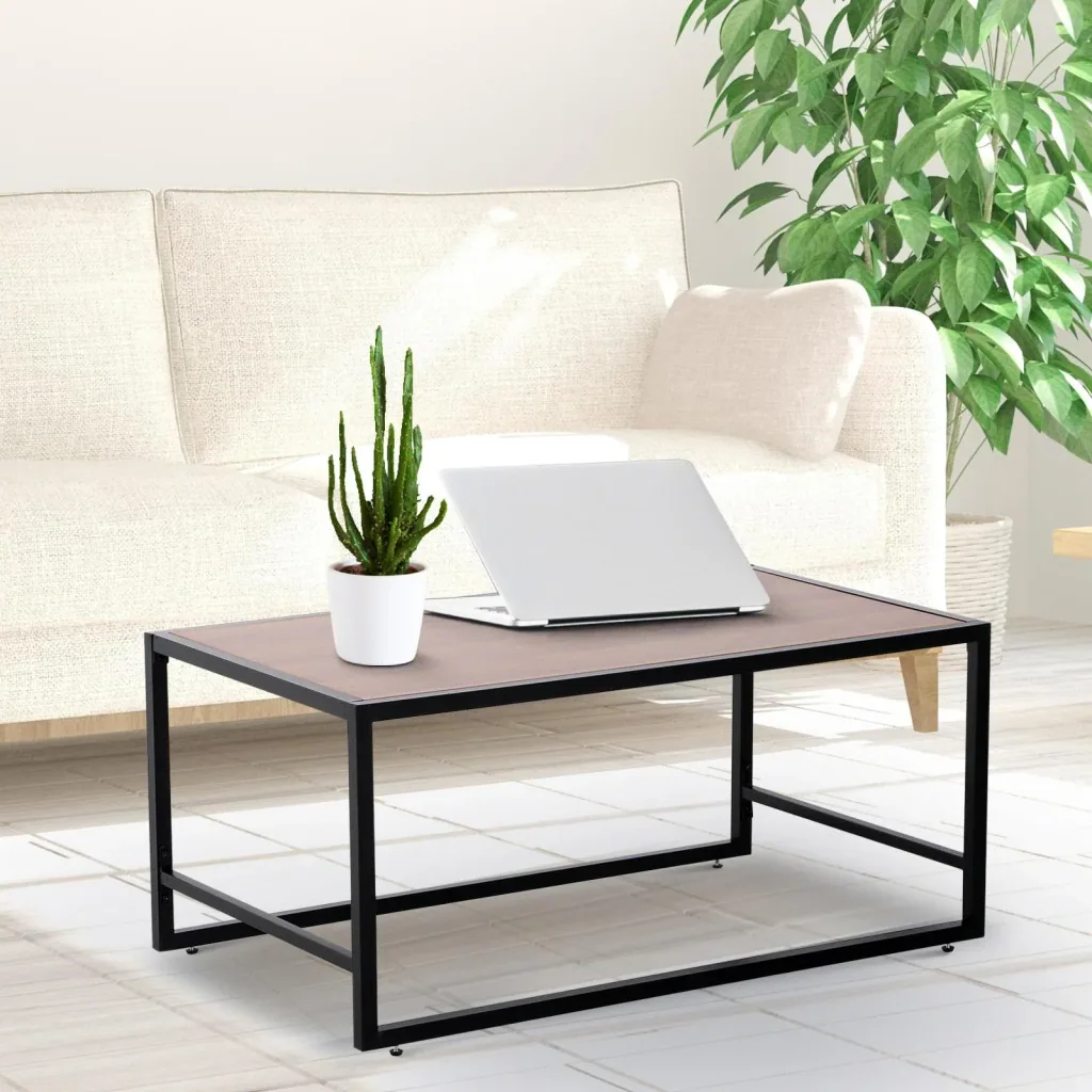 Vintage Couchtisch Beistelltisch Wohnzimmertisch Sofatisch Metallgestell gemasert 106 x 61 x 47,5 cm