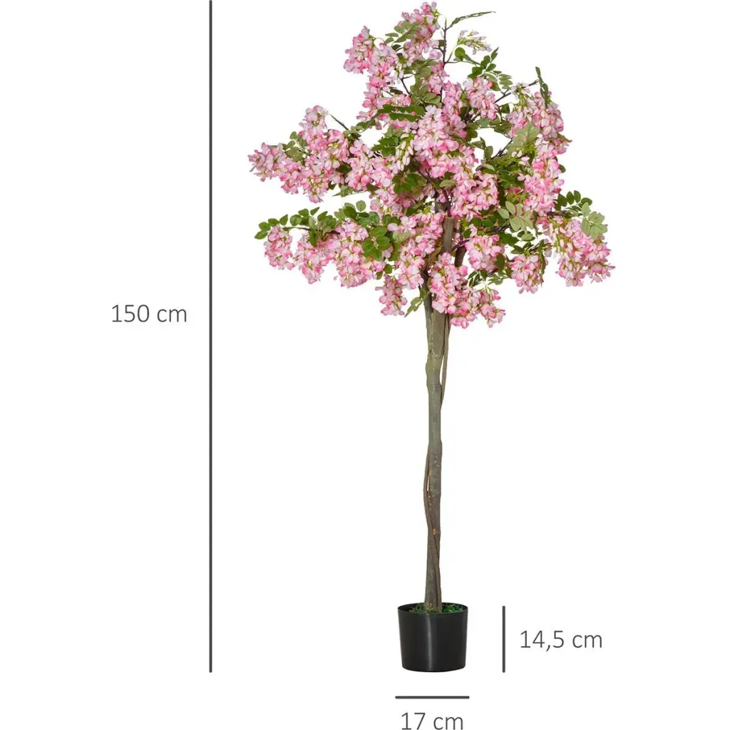 künstliche Pflanzen 150 cm künstlicher Schnurbaum mit rosa Blumen Kunstpflanze Zimmerpflanze Dekopflanze Büropflanze Kun