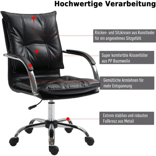 Bürostuhl Drehstuhl höhenverstellbar rollbar ergonomisch PU schwarz 64 x 57 x (91 101) cm