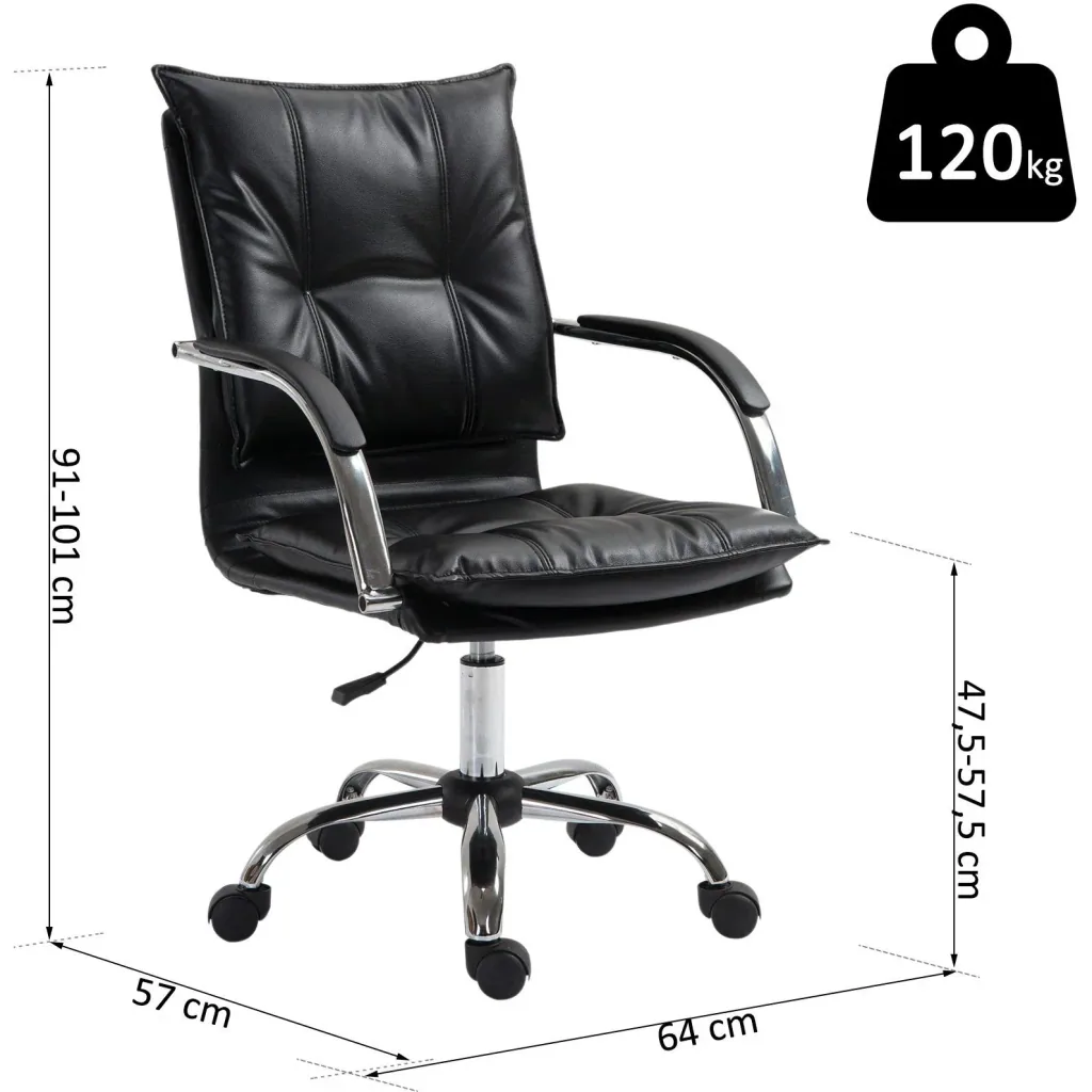 Bürostuhl Drehstuhl höhenverstellbar rollbar ergonomisch PU schwarz 64 x 57 x (91 101) cm