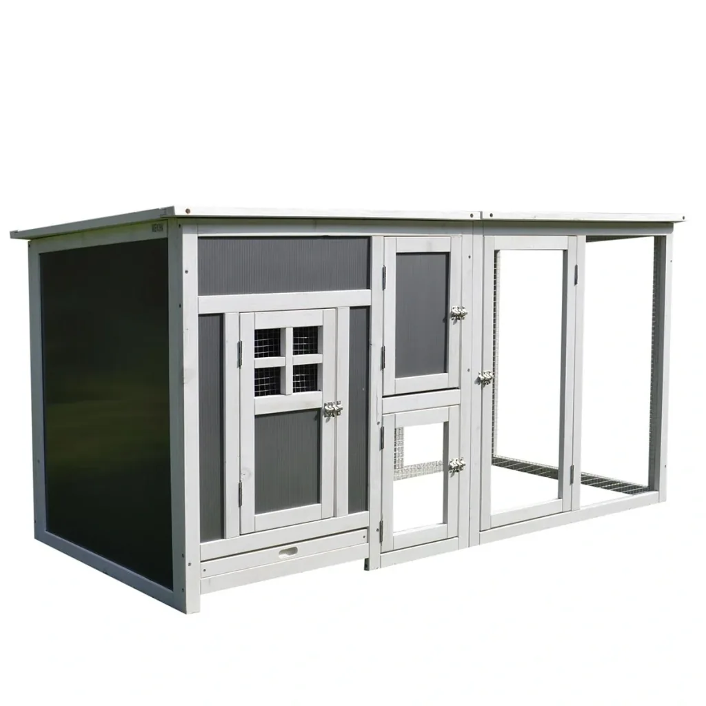 Hühnerstall Hühnerhaus Geeignet für 2-4 Hühner, mit Nistkasten Eierkiste mit 2 Fächern, Tanne, Grau+Weiß, 160 x 75 x 80