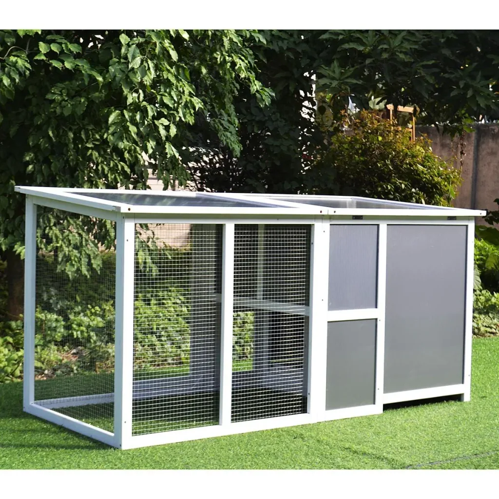 Hühnerstall Hühnerhaus Geeignet für 2-4 Hühner, mit Nistkasten Eierkiste mit 2 Fächern, Tanne, Grau+Weiß, 160 x 75 x 80