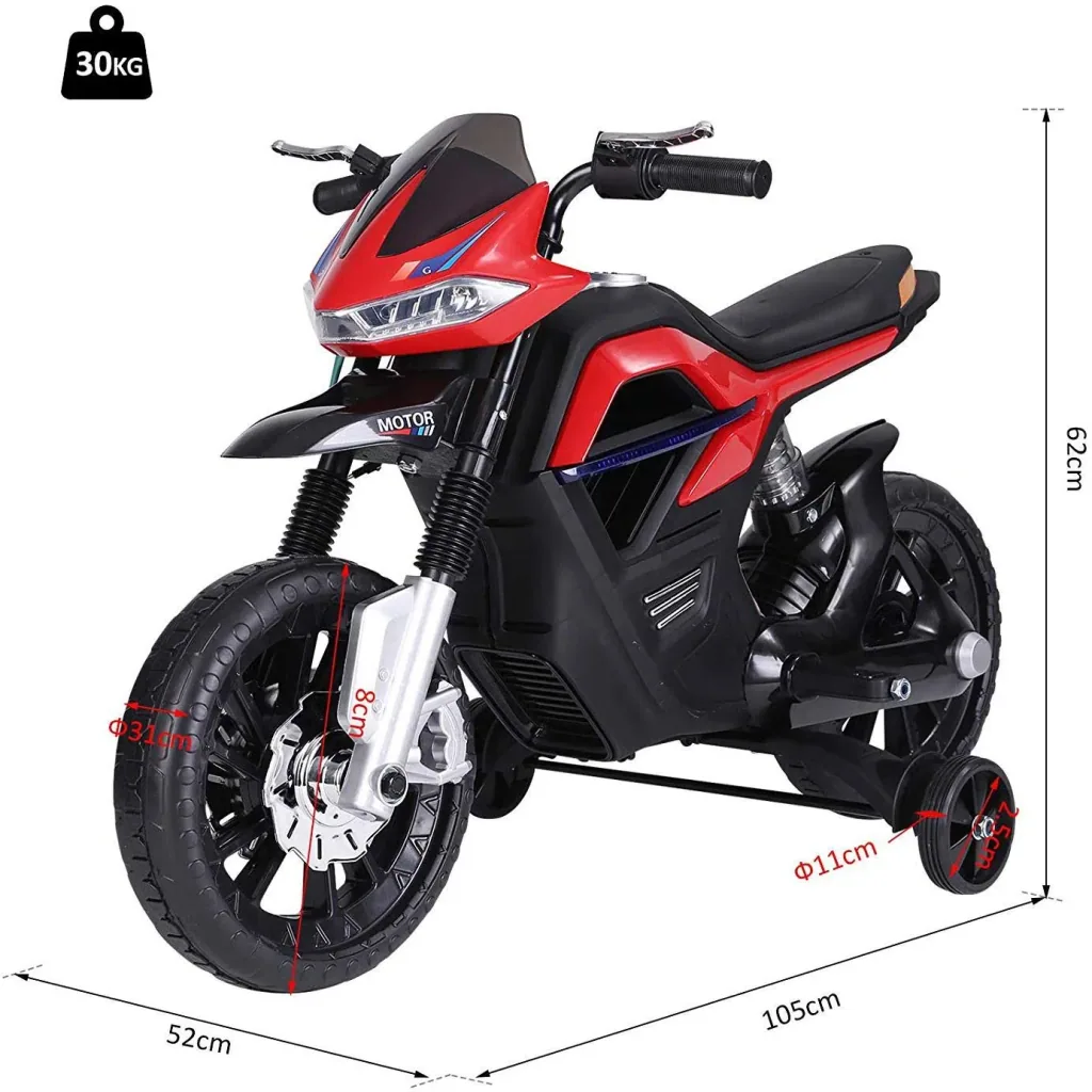 Elektro-Motorrad Motorrad für Kinder ab 3 Jahren Elektrofahrzeuge 3 km/h PP Rot 105 x 52,3 x 62,3 cm