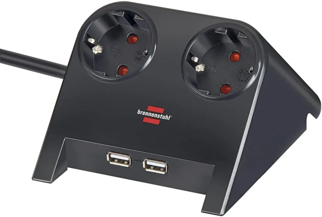 Power USB 2-fach Tischsteckdose mit 2 USB Ladebuchsen in schwarz