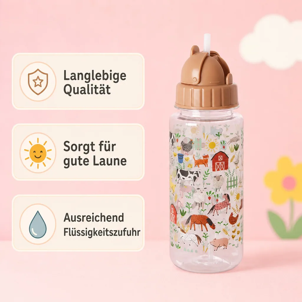 RICE Trinkflasche Kinder - Farm Print, 450 ml, kunststoff