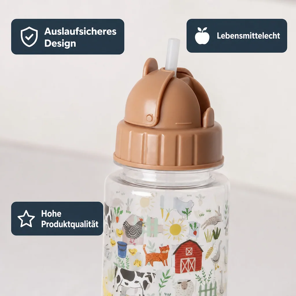RICE Trinkflasche Kinder - Farm Print, 450 ml, kunststoff