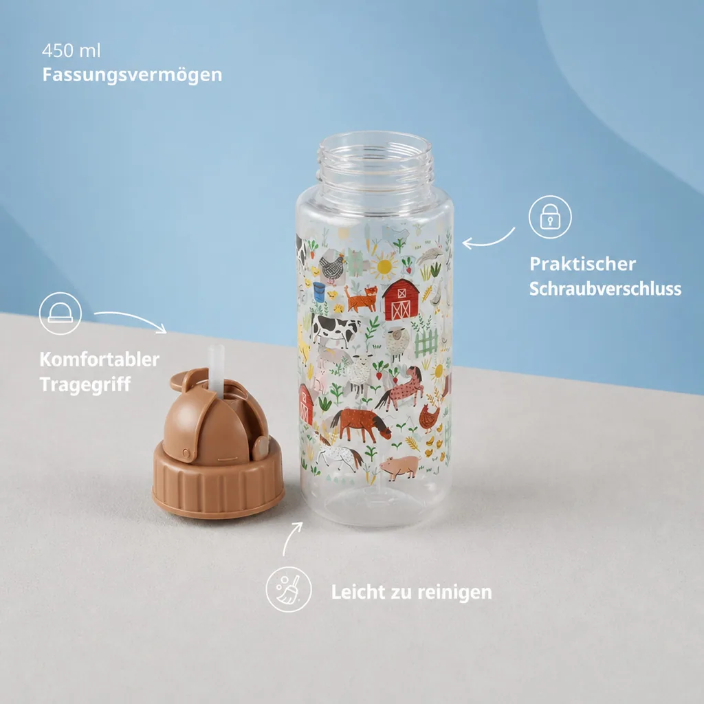 RICE Trinkflasche Kinder - Farm Print, 450 ml, kunststoff