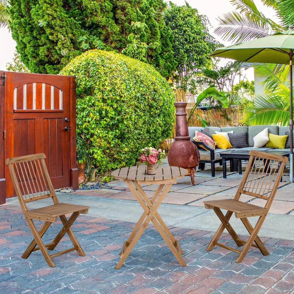 Bistro-Set 3-tlg. Klappbares Holzgarten-Set Balkon-Bistrotisch mit 2 Stühlen Gartenmöbel natur