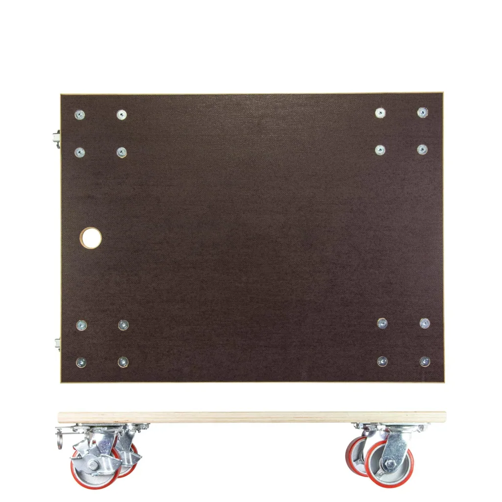 Transporthilfe MM 1348, 78 x 59 x 16 cm, harte Rollen Ø 100 mm, Rollenlager, 2 Bremsen, Platte FSC®, Tragkraft 1.000 kg
