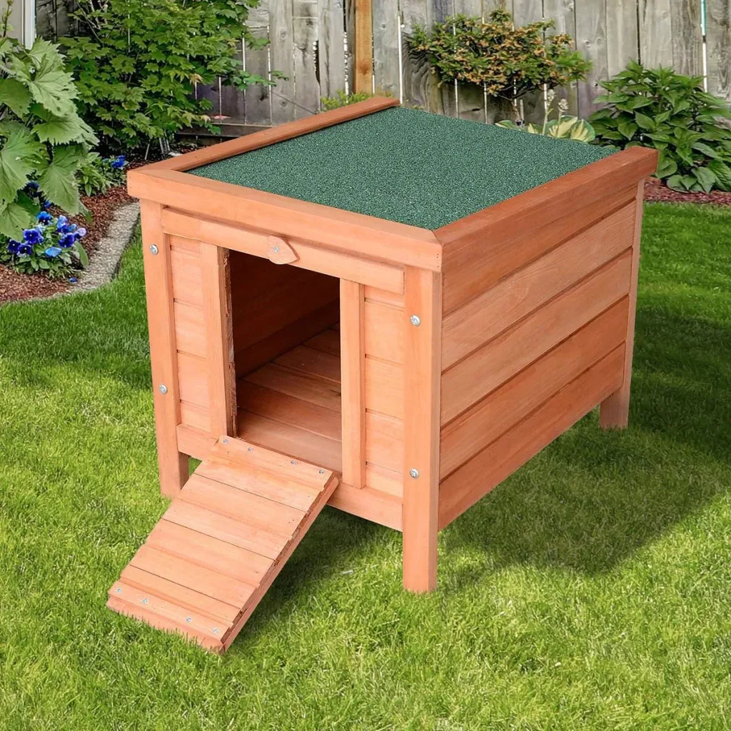 Kaninchenstall mit Schräge Holz Grün + Natur