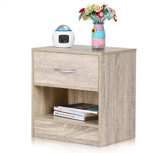 2 Stück Nachttisch Eichenoptik - MDF - 39x28x41cm