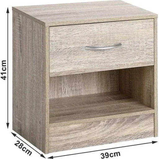 2 Stück Nachttisch Eichenoptik - MDF - 39x28x41cm
