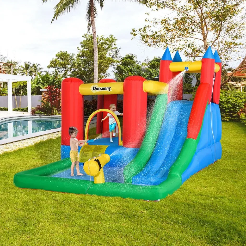 Aufblasbare Hüpfburg mit Rutsche Wasserkanone für 4 Kinder Springburg mit Gebläse für 3-10 Jahre Kindergarten Oxford-, P