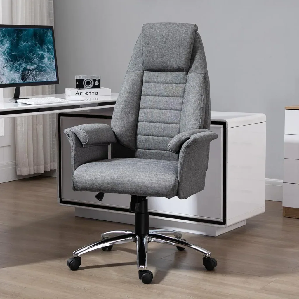 Drehstuhl Chefsessel Bürostuhl Schreibtischstuhl höhenverstellbar, Stoff+Metall, 79x70,5x116-125cm (Grau)