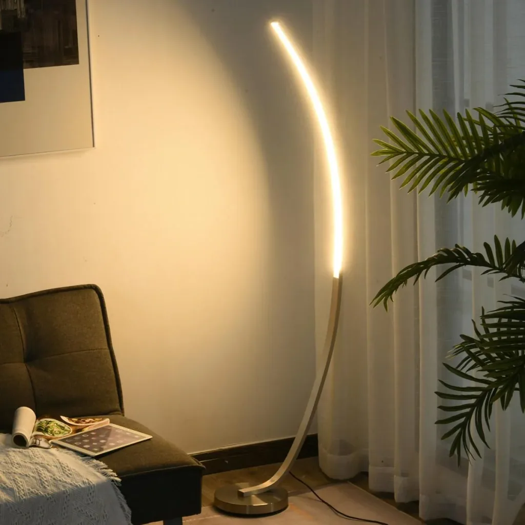 LED Stehlampe in Kurvenform, Stehleuchte, Standleuchte, 3000 K Farbtemperatur, Aluminium, 50 x 23 x 149 cm