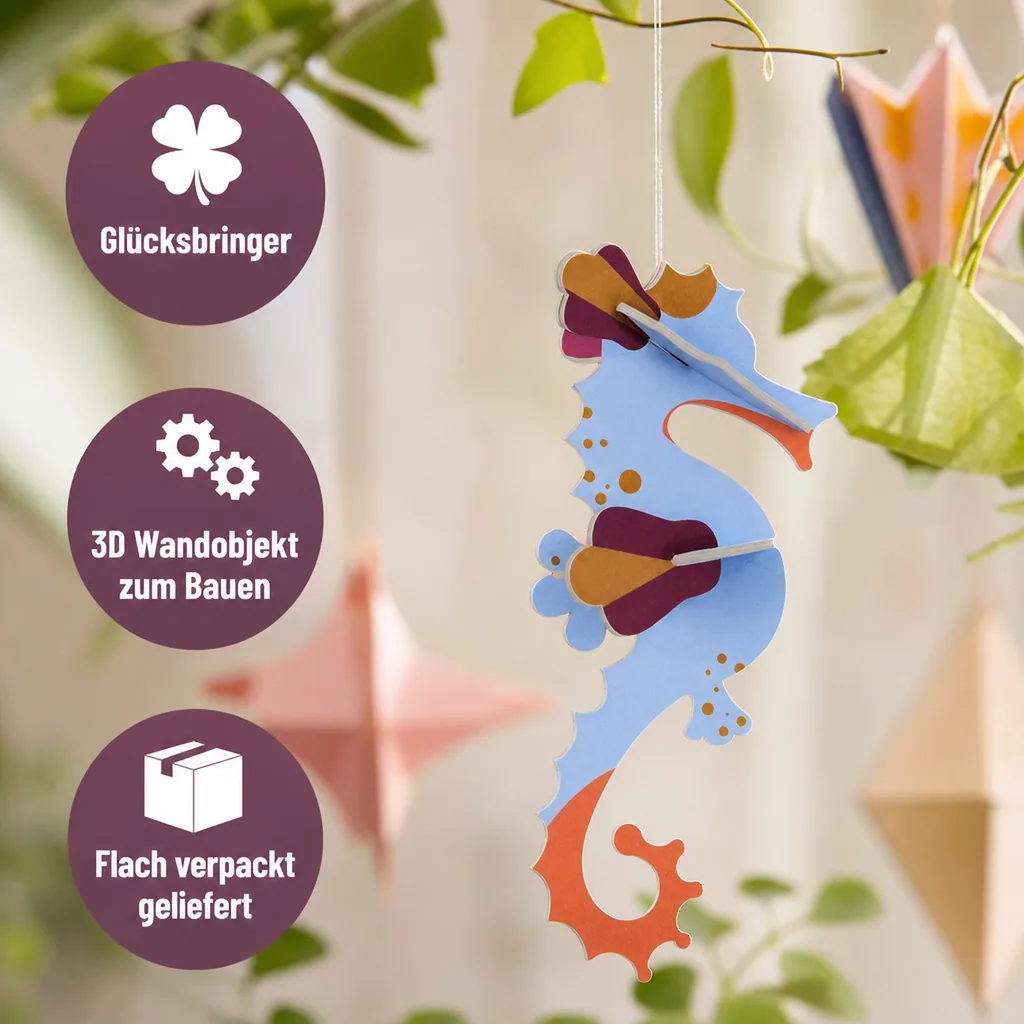 Studio ROOF Ornament, Bastel-Set, 3D Wandobjekt - Seepferdchen