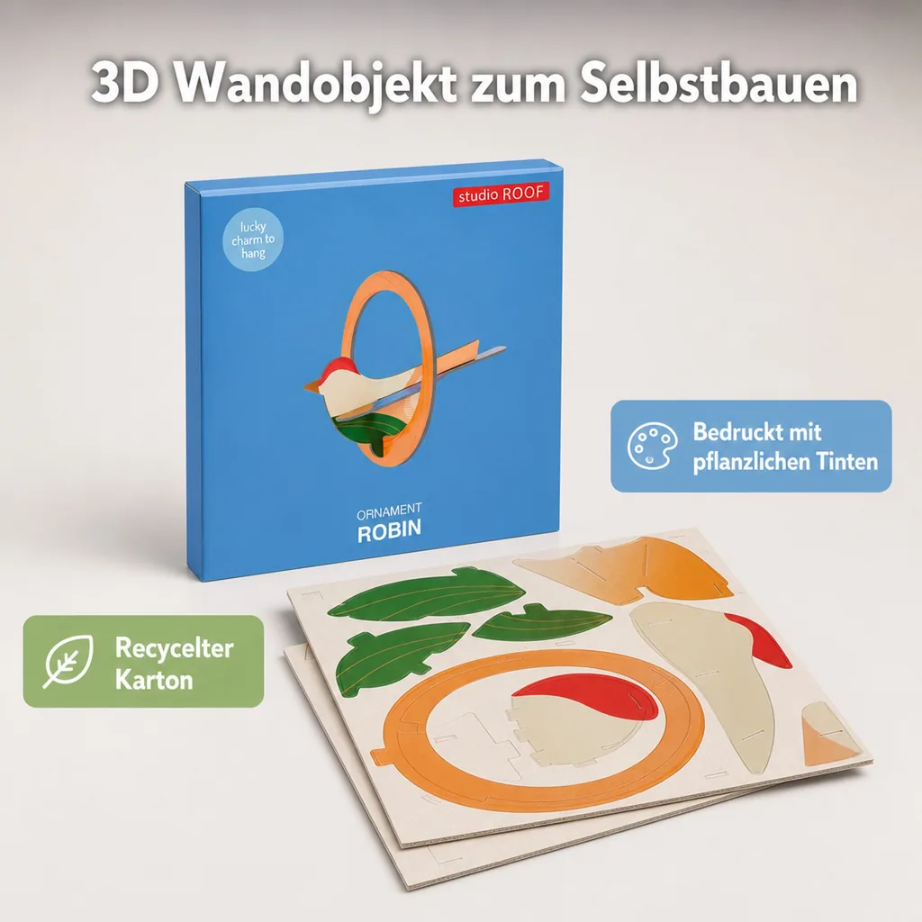 Studio ROOF Ornament, Bastel-Set, 3D Wandobjekt - Robin