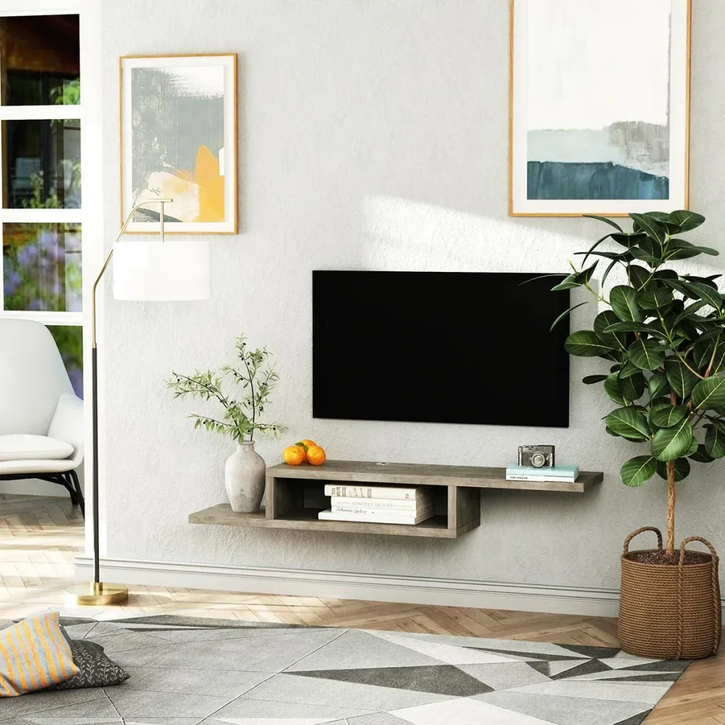 TV Hängeschrank Lowboard Hängeboard Fernsehschrank Multimedia Konsole Spanplatte Zementgrau 152,4 x 29,8 x 21 cm