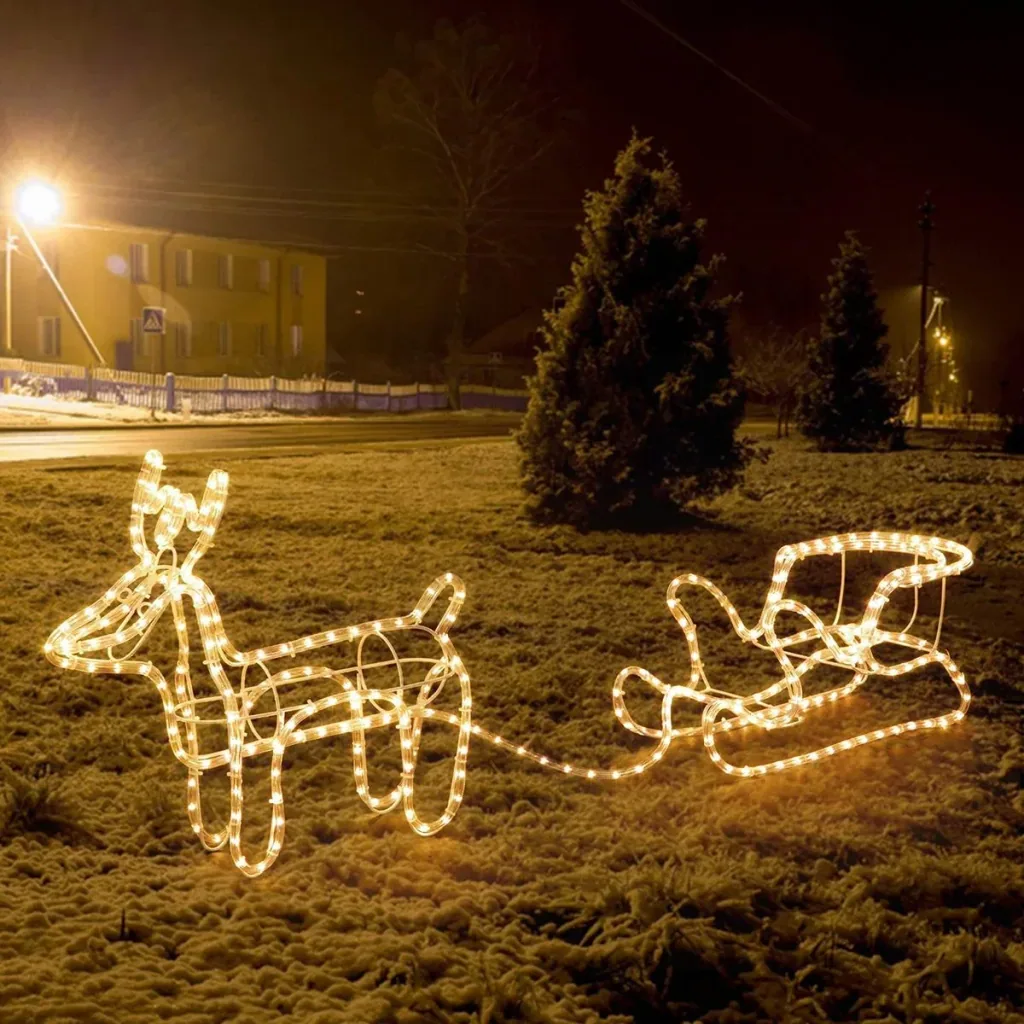 Weihnachtsbeleuchtung Rentier mit Schlitten - 2er-Set - Warmweiß