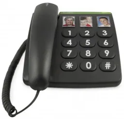 Schnurgebundenes Großtastentelefon PhoneEasy 331ph schwarz mit optischer Anrufsignalisierung, 3 Direktwahl-Fototasten