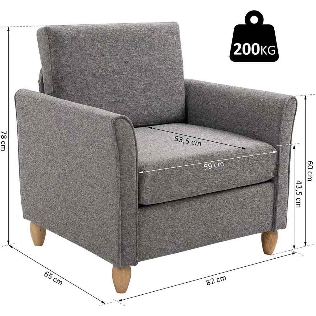 Einzelsofa Polsterstuhl abnehmbar mit Kissen 200 kg-Belastbarkeit Leinenbezüge Schaumstoff Hellgrau 82 x 65 x 78 cm