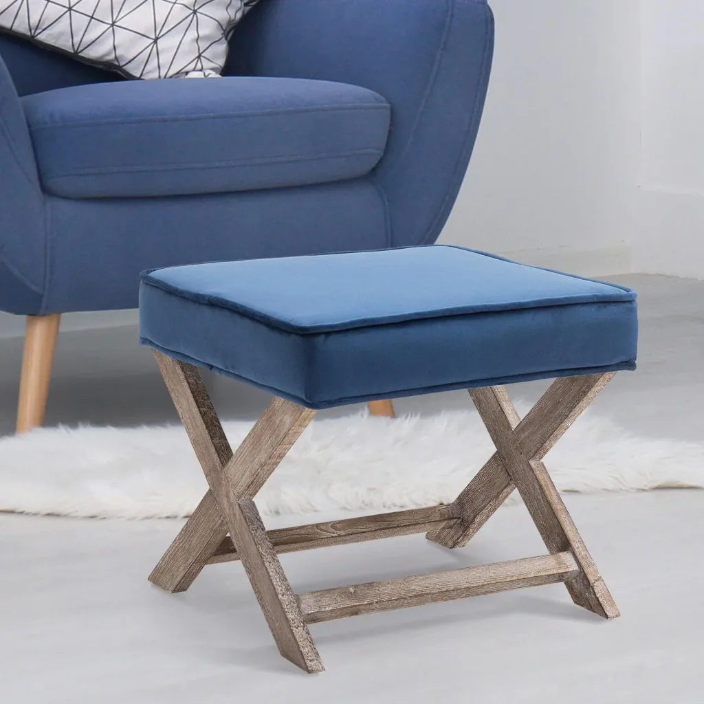 Fußhocker Sitzhocker Fußbank Sitzbank Chesterfield Polsterhocker Fußablage Samt blau 49,5 x 45 x 41 cm