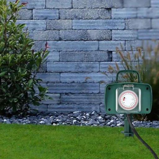 VT-1112-3 Gartensteckdose mit Zeitschaltuhr - 3 Meter - schwarz -IP44