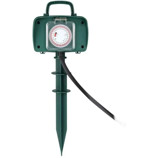 VT-1112-3 Gartensteckdose mit Zeitschaltuhr - 3 Meter - schwarz -IP44