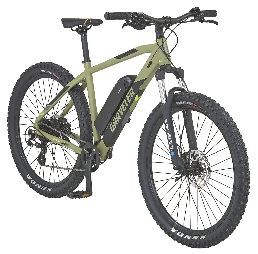 Unisex E-Bike MTB 27,5 Zoll, Rahmengröße 48 cm, 8-Gang Kettenschaltung, olivgrün matt, GRAVELER 22.ESM.20