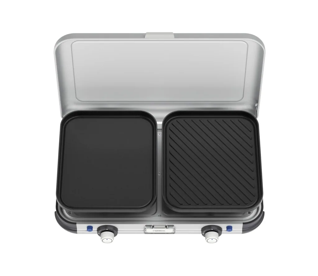 Camping Kitchen 2, Grill & Go CV, Kocher mit zwei Brennern, zwei extra Grillplatten