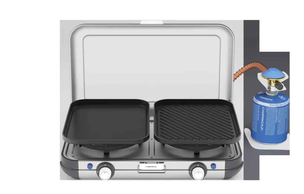 Camping Kitchen 2, Grill & Go CV, Kocher mit zwei Brennern, zwei extra Grillplatten