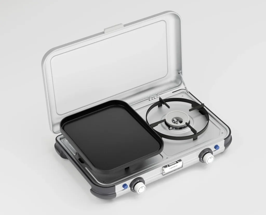 Camping Kitchen 2, Grill & Go CV, Kocher mit zwei Brennern, zwei extra Grillplatten