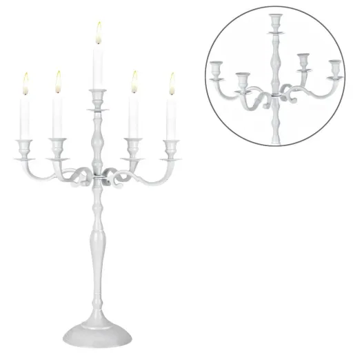 Kerzenleuchter weiß glänzend Aluminium 40cm 5-armig