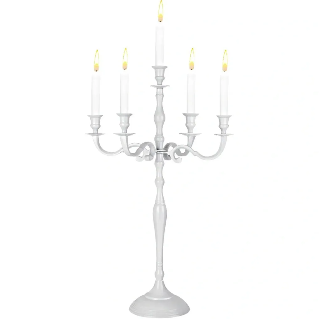 Kerzenleuchter weiß glänzend Aluminium 40cm 5-armig