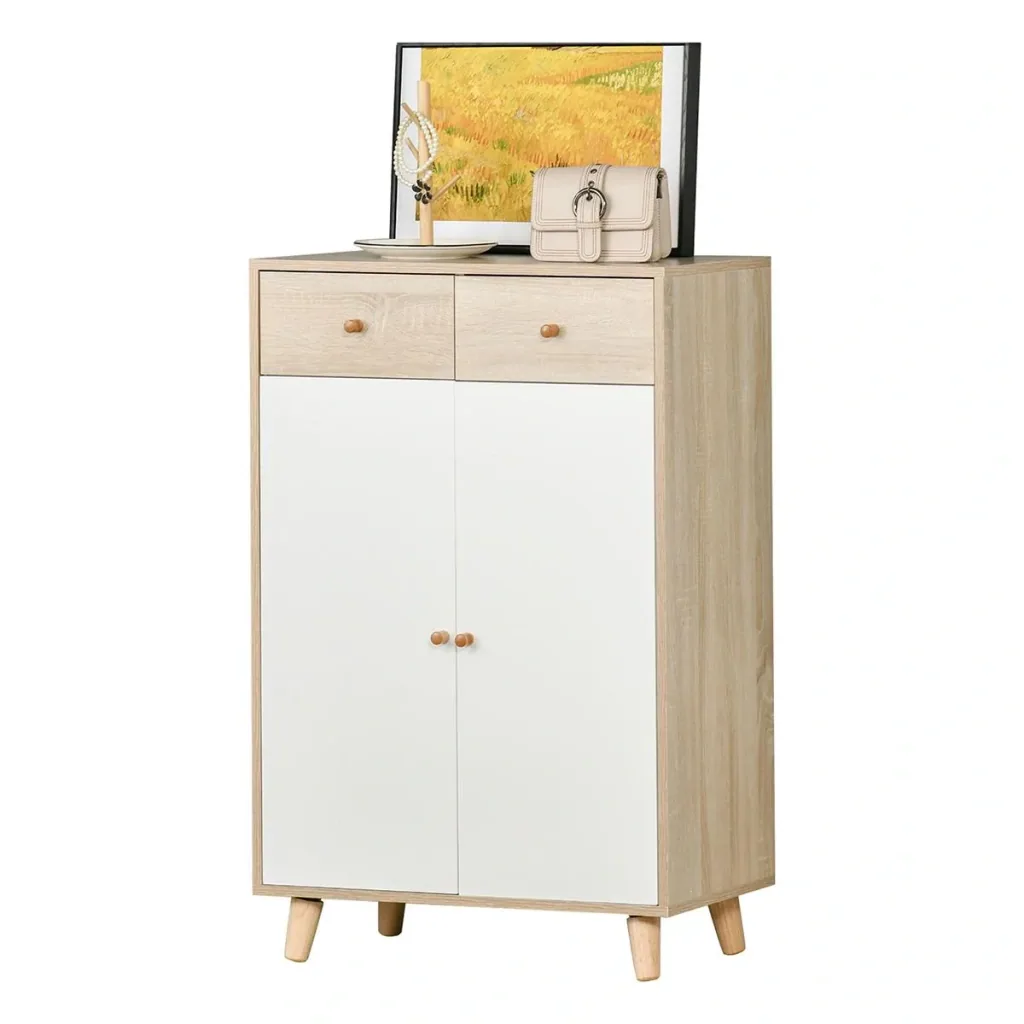 Schuhschrank Schuhregal mit Türen Schublade für Flur und Eingangsbereich moderner Natur+Weiß MDF 68 x 35 x 102,5 cm Schu