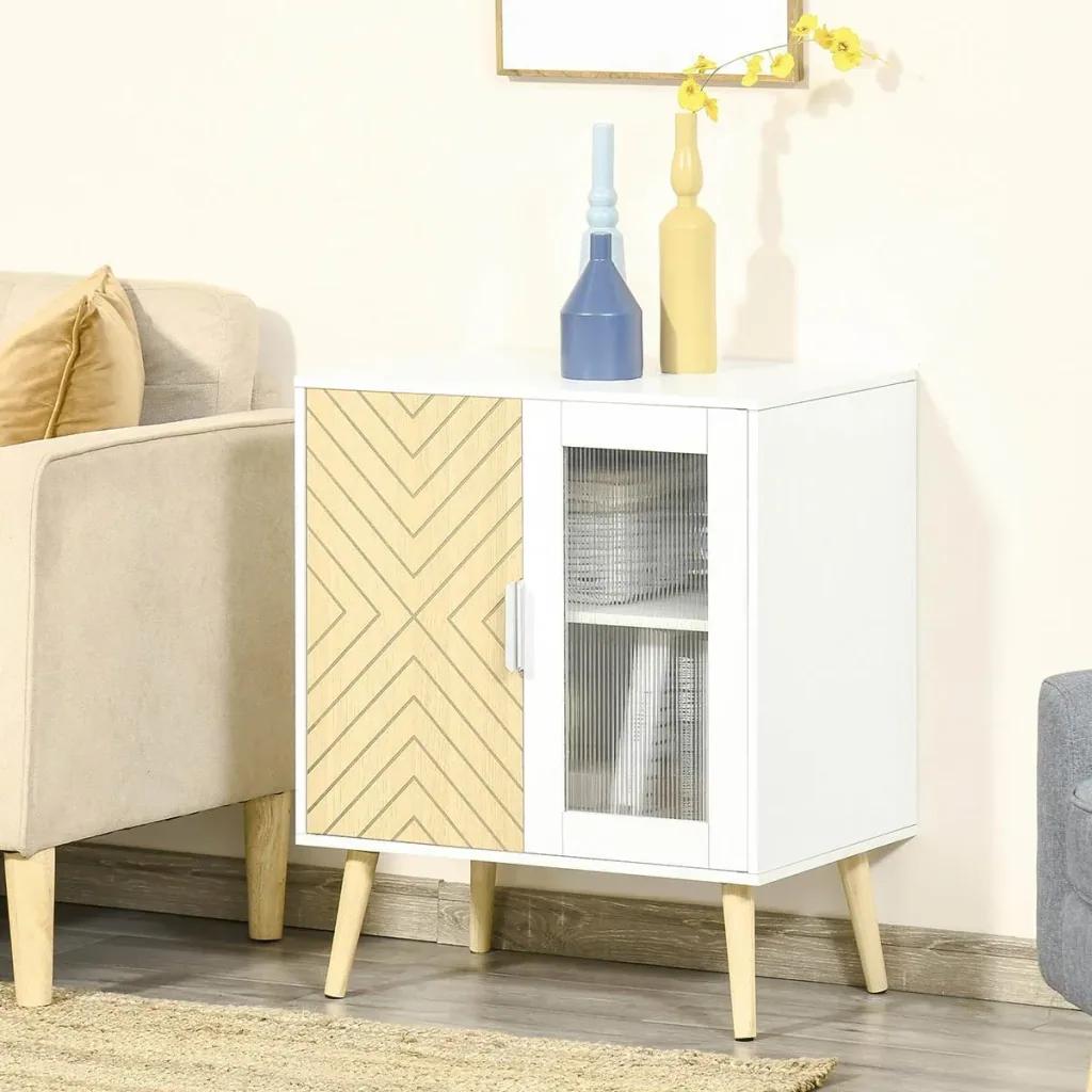 Sideboard Kommode Beistellschrank Lagerschrank Aufbewahrungsschrank mit Acryltür und 2 Einlegeboden verstellbar modern W