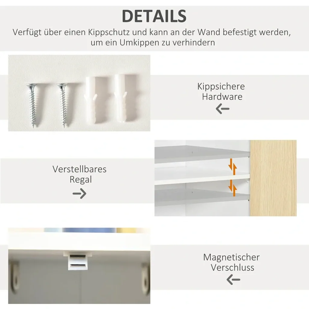Sideboard Kommode Beistellschrank Lagerschrank Aufbewahrungsschrank mit Acryltür und 2 Einlegeboden verstellbar modern W