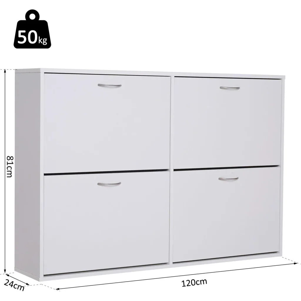 Schuhkipper Schuhschrank Schuhständer Schuhregal mit 4 Klappen 16 24 Paar Spannplatte Weiß 120 x 24 x 81 cm