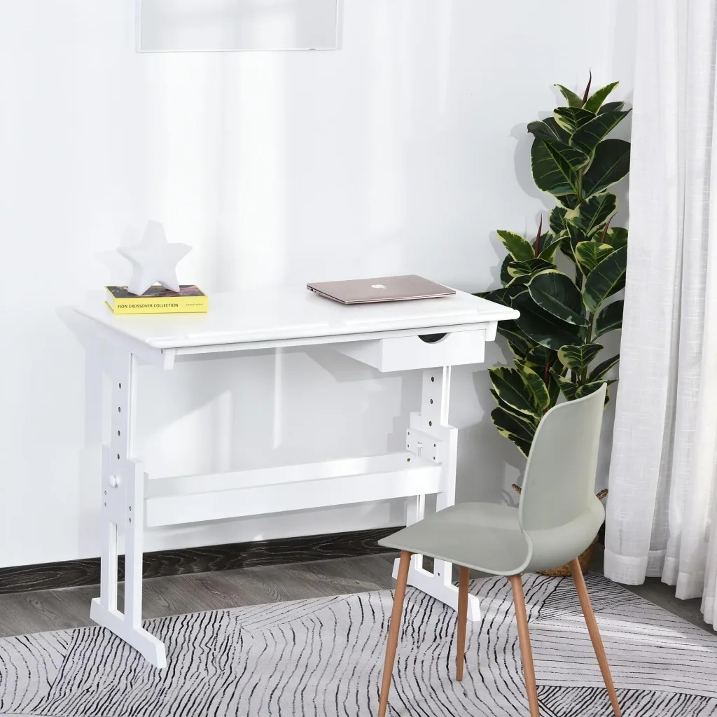 Arbeitstisch verstellbar mit Schublade, weiß