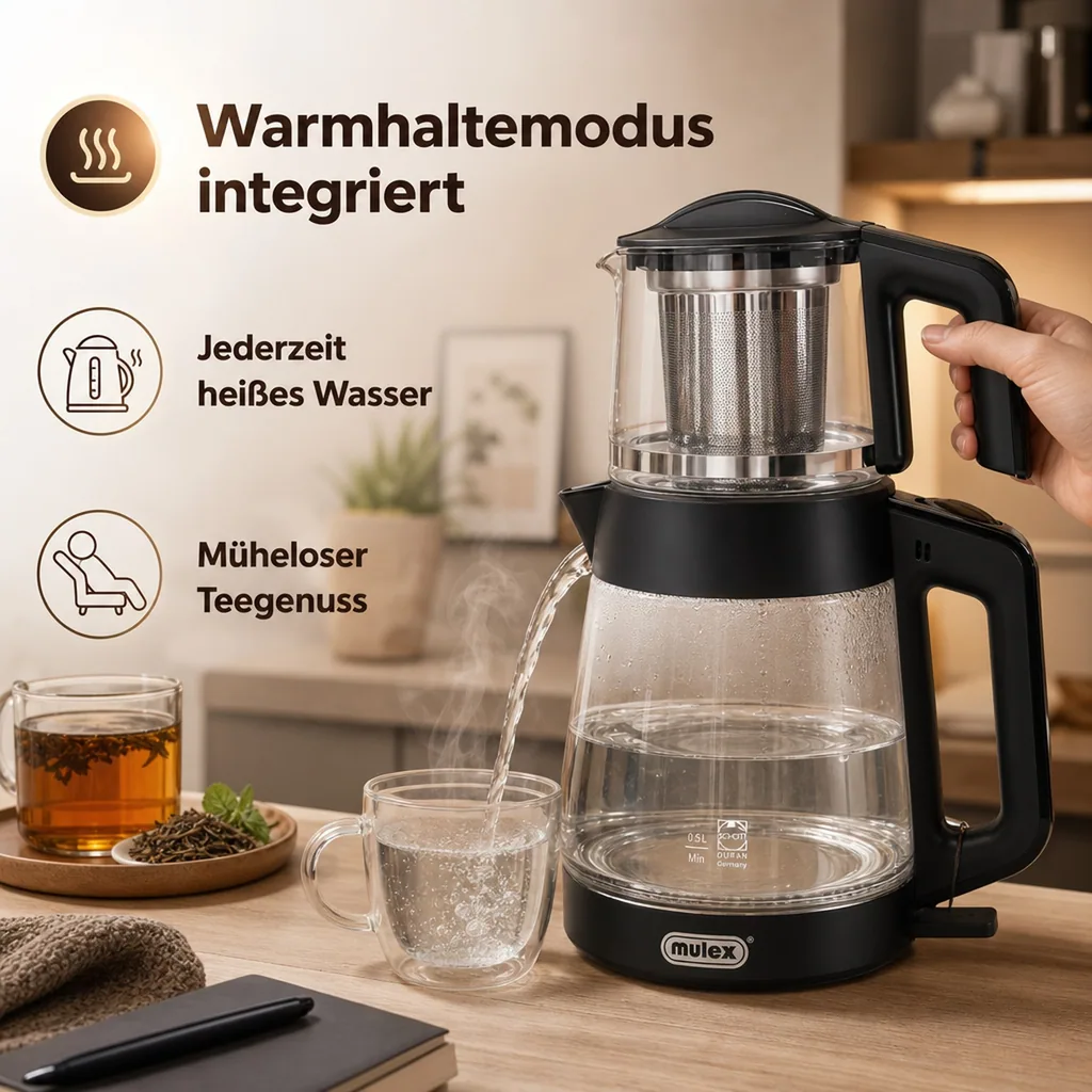 Wasserkocher, Samowar mit Teekocher - Mulex, Tee-Express Glas, Schwarz, 2L