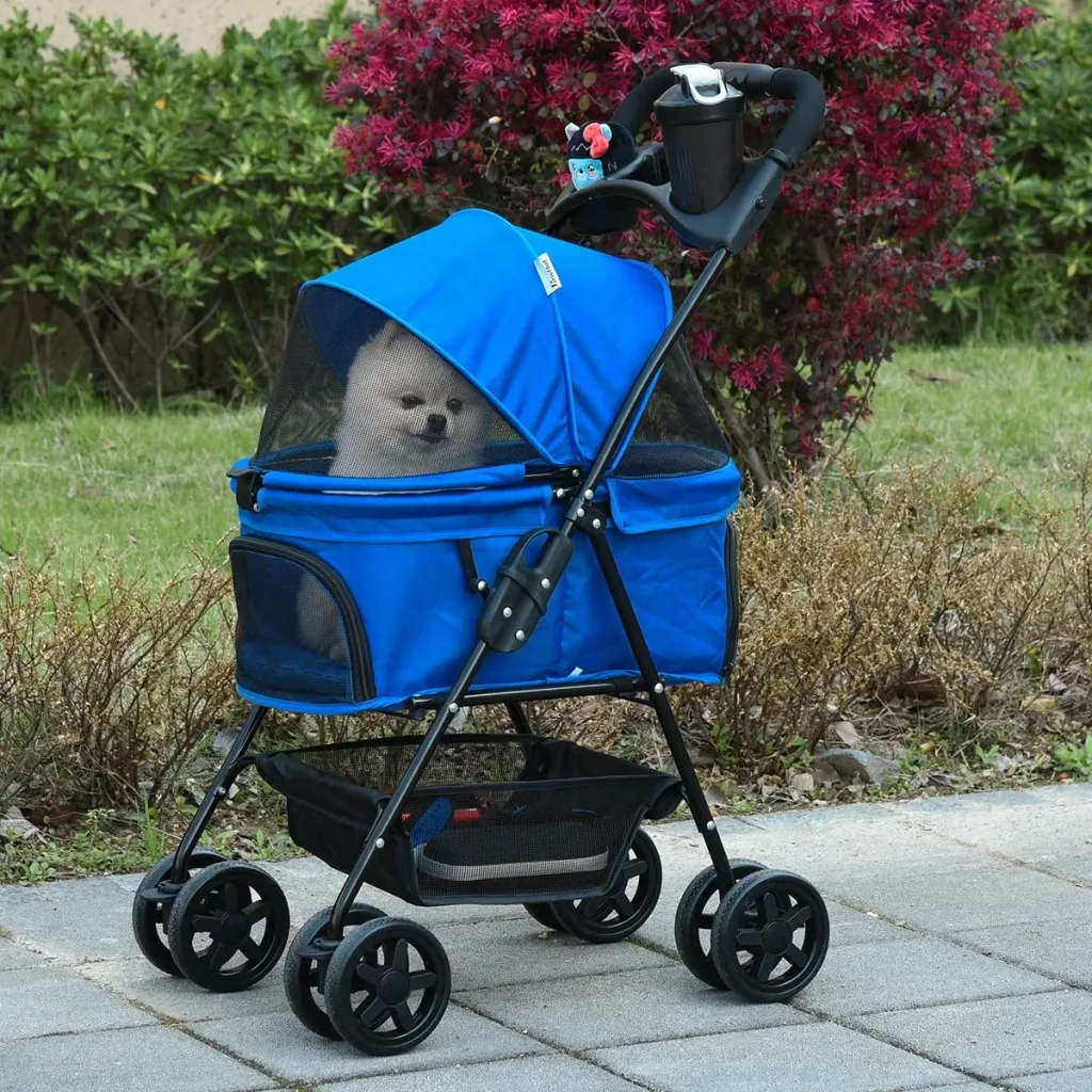 Hundebuggy mit Klappfunktion Hundewagen Buggy für Hunde und Katzen Haustierwagen Katzenbuggy Oxford Blau 67 x 45 x 96 cm