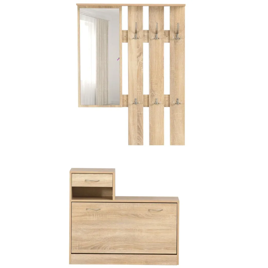 Kleiderschrankset 3-in-1, Garderobe mit Schuhschrank und Wandspiegel