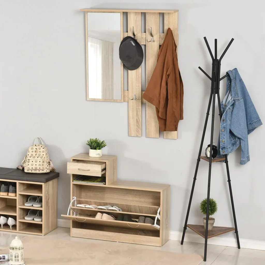 Kleiderschrankset 3-in-1, Garderobe mit Schuhschrank und Wandspiegel