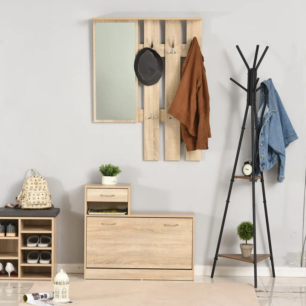Kleiderschrankset 3-in-1, Garderobe mit Schuhschrank und Wandspiegel
